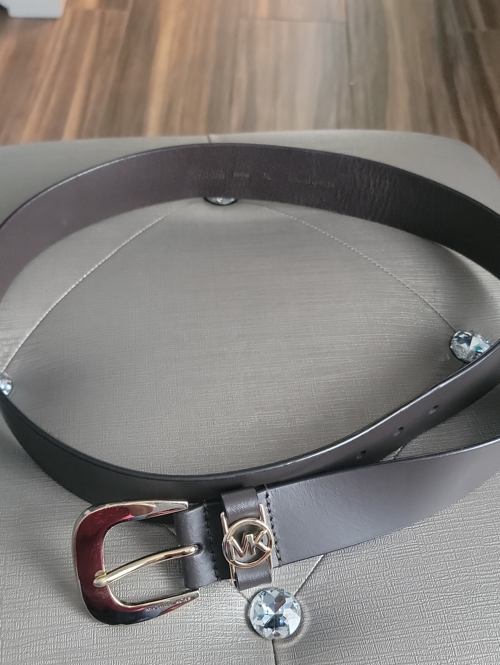 Michael Kors Men's Dark Brown Leather Belt with Gold MK Accent